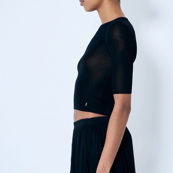 SAINT LAURENT Cassandre YSL logo semi-sheer top - Picture 3 of 5